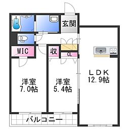 メゾンド・ベレオ 2階2LDKの間取り