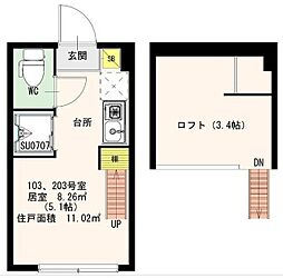 グランドセダー東陽町 1階ワンルームの間取り