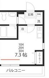 ハーミットクラブハウス 溝ノ口Ｄ号棟 2階ワンルームの間取り