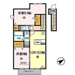 南海線 紀ノ川駅 徒歩18分の賃貸アパート 2階2LDKの間取り