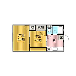 小田急小田原線 相模大野駅 徒歩5分の賃貸アパート 2階2Kの間取り