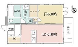 ヘーベルVillage方南町 1LDKの間取図画像