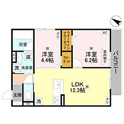 D-residence岡町 2LDKの間取図画像