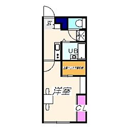 レオパレス颯 2階1Kの間取り