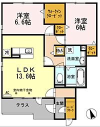ラルーチェウーノ 2LDKの間取図画像