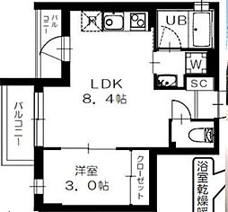 グレイシャス沼袋 3階1LDKの間取り
