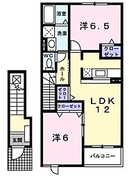 ソレアード 2階2LDKの間取り