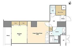 グランハイツ高田馬場 13階1LDKの間取り