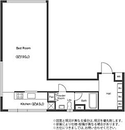 東京メトロ日比谷線 六本木駅 徒歩6分の賃貸マンション 1階ワンルームの間取り