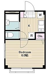 サンフェリーチェ 2階ワンルームの間取り