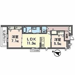 シャーメゾンレアレア 2LDKの間取図画像