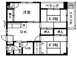 サンライズ南葛西 4階3DKの間取り