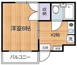 コーポサニー 1階1Kの間取り