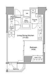 ザ・パークハビオ南大井 13階1LDKの間取り