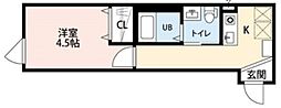 ジュネ谷中 2階1Kの間取り