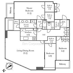 青山パークタワー 28階3LDKの間取り
