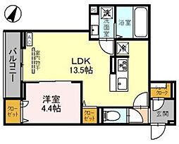 D-Sereno上福岡 2階1LDKの間取り
