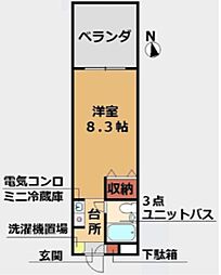 春江マンション 3階1Kの間取り