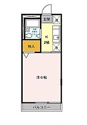 ロイヤルハイツII 2階1Kの間取り