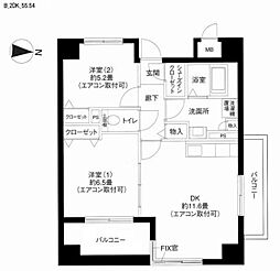 エヴァーグリーン新羽 2DKの間取図画像