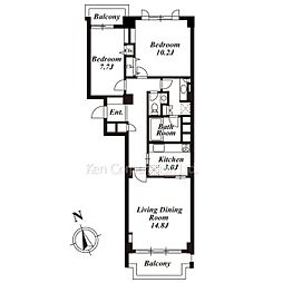 広尾ガーデンヒルズＭ棟 5階2LDKの間取り