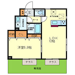 カーサ上野芝 1LDKの間取図画像