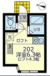 ユナイト三ツ沢ベルガモ ワンルームの間取図画像