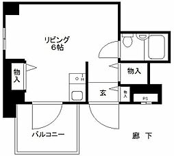 トップ勝田台 4階ワンルームの間取り