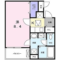 京王線 長沼駅 徒歩16分の賃貸アパート 2階1Kの間取り
