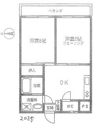 信用第二ビル 2DKの間取図画像