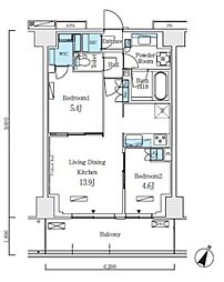 ロイヤルパークス赤羽ノース 4階2LDKの間取り