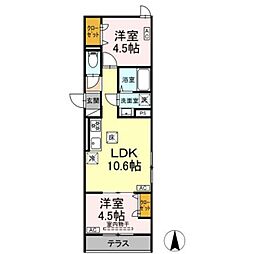 セレスティア南花畑III 1階2LDKの間取り
