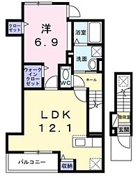 マーレ長崎 2階1LDKの間取り