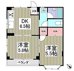 サンフィットS・K 1階2DKの間取り