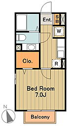 クレール四季彩の丘弐番館 2階1Kの間取り