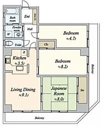 丸子ビル 4階3LDKの間取り