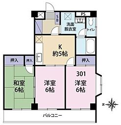 サンライズ春日 3階3Kの間取り