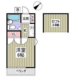 リバーハイツ2 1Kの間取図画像