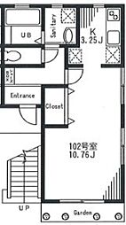 ドミール 1階1Kの間取り