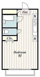 ナルカワビル 3階ワンルームの間取り
