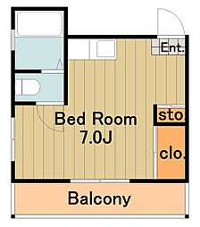 多摩都市モノレール 大塚・帝京大学駅 徒歩11分の賃貸マンション 2階ワンルームの間取り