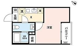 エトワール鶴ヶ島 2階1Kの間取り