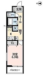 リーブルファイン獨協大学前2号棟 1Kの間取図画像