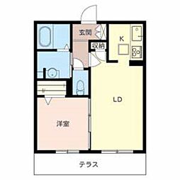 シャーメゾンガーデンズ花水木 1階1LDKの間取り