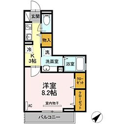 Bright Halu west 3階1Kの間取り