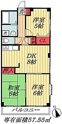 JR総武線 下総中山駅 徒歩8分の賃貸マンション 1階3DKの間取り