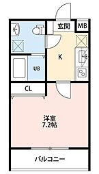 フォーチュン ガーデン 2階1Kの間取り