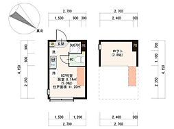 ハーモニーテラス北町 1階ワンルームの間取り