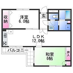 JR阪和線 六十谷駅 徒歩7分の賃貸マンション 1階2LDKの間取り