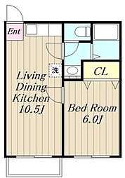 桔梗ハイツ 1LDKの間取図画像